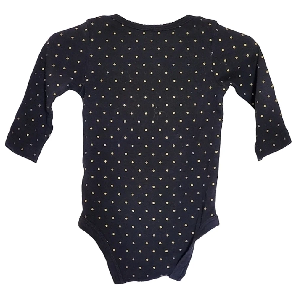 K1143 * Carter's Girls Polka Dot Long Sleeve Bodysuit Black Gold Size 12M